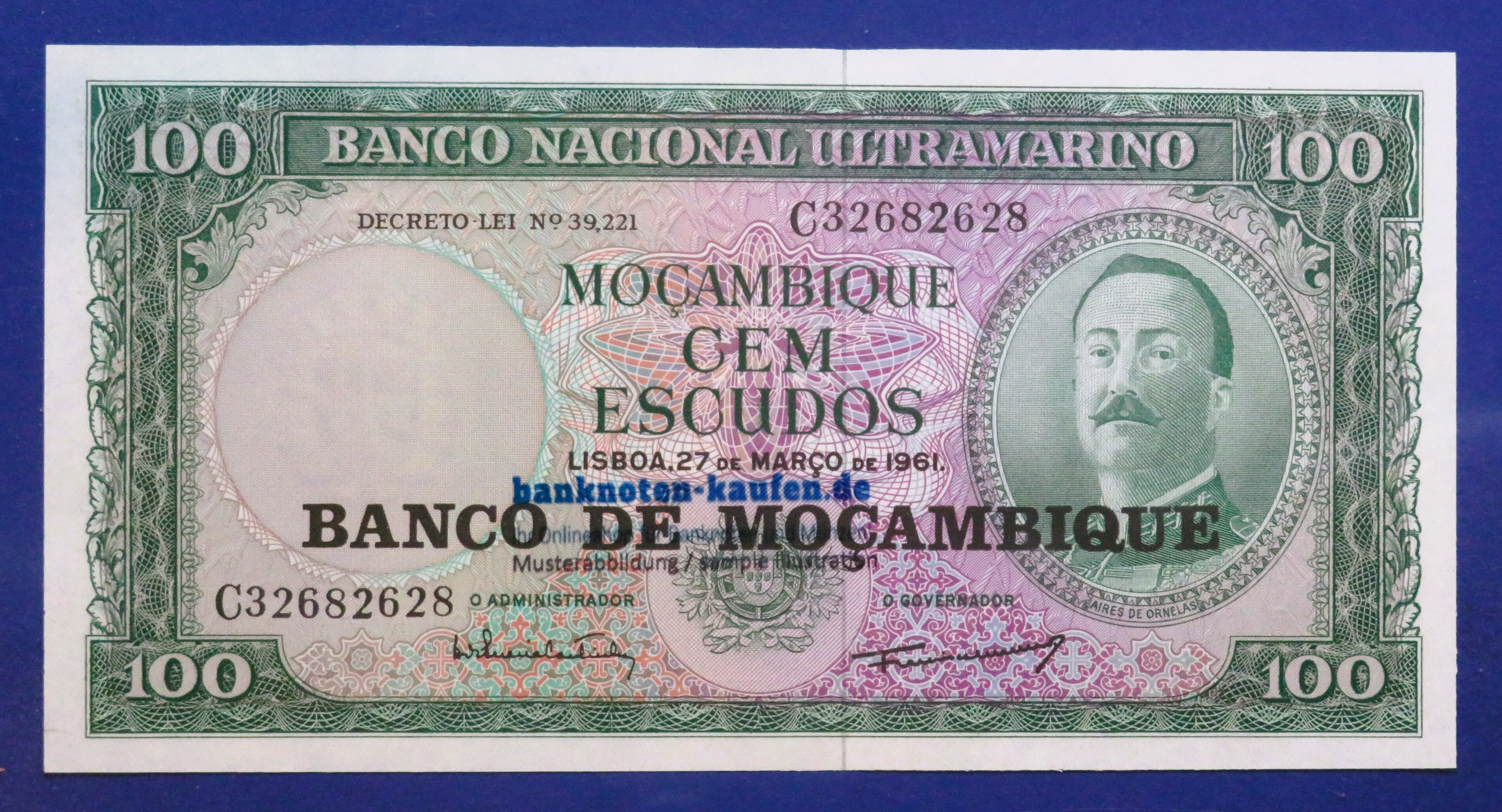 Mosambik, 100 Escudos, 1961, kassenfrisch (UNC), P-117a