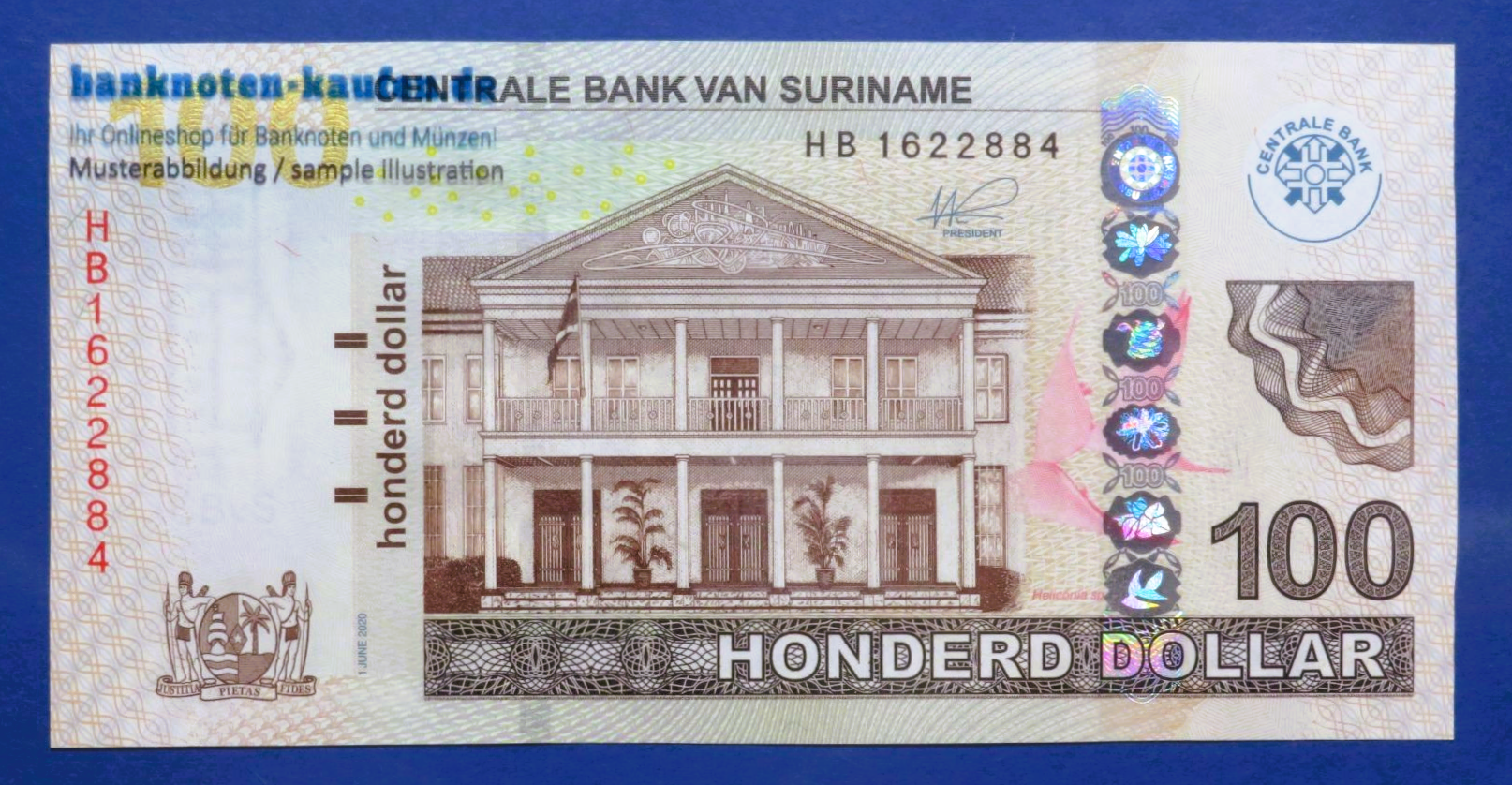 Suriname, 100 Dollars, 2020, uncirculated (UNC), P-166e