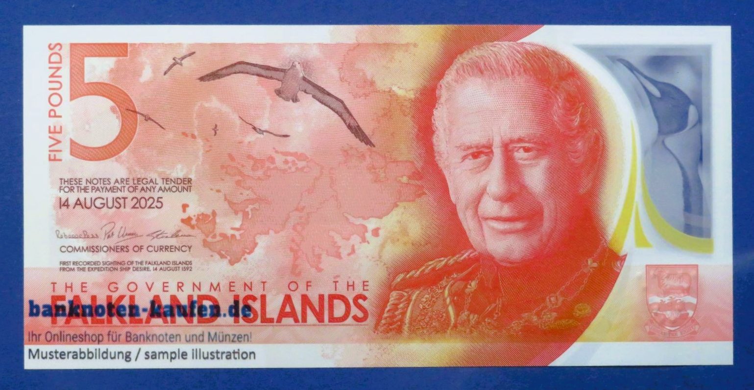 Falkland Inseln, 5 Pounds, 2025, kassenfrisch (UNC), Polymer, P-20
