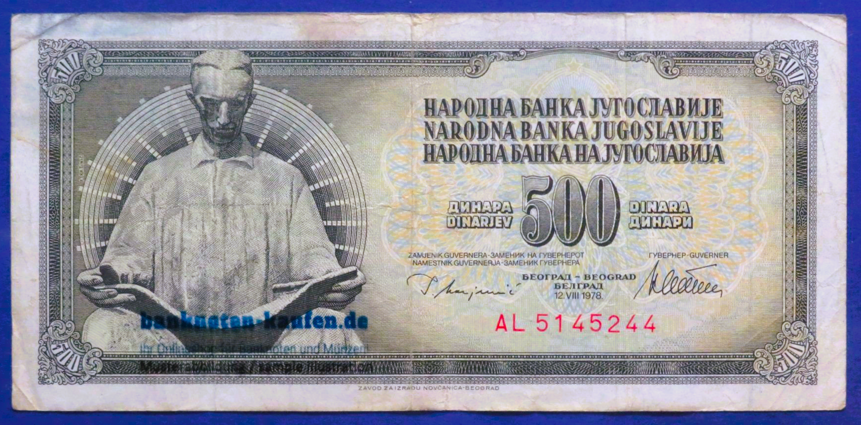 Jugoslawien, 500 Dinara, 1978, gebraucht (USED / F), P-91a