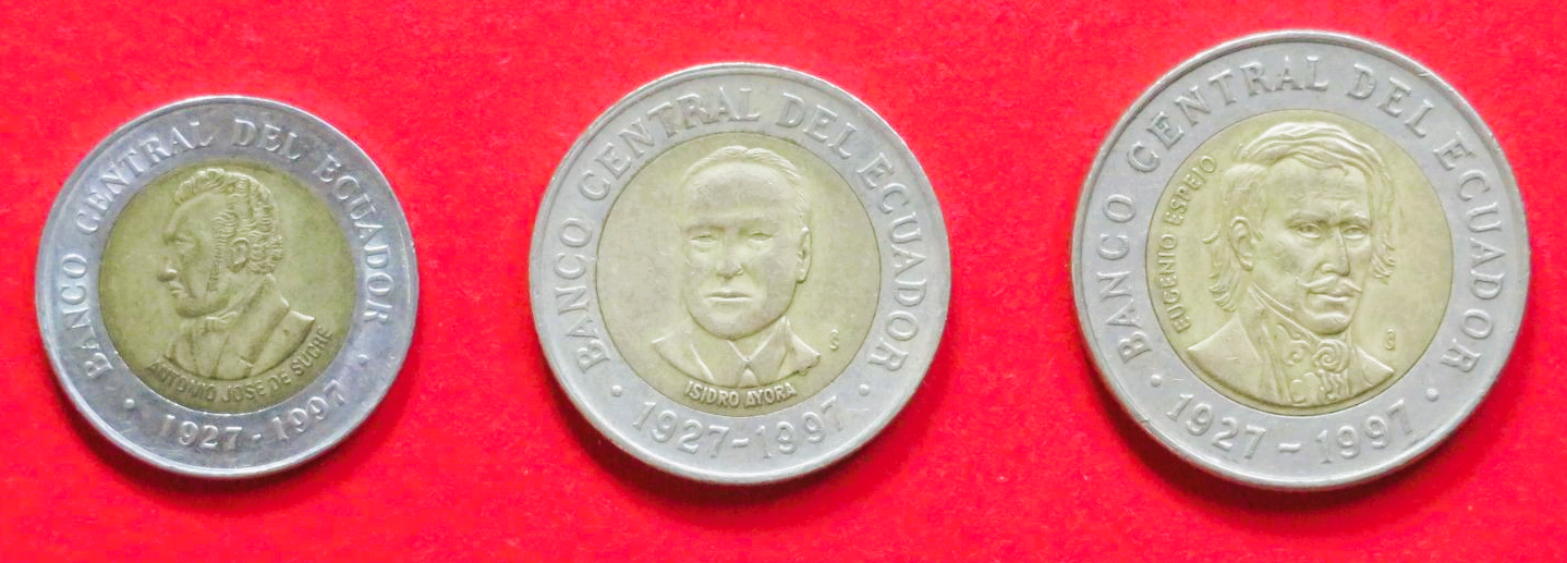 Ecuador - Set 3: 100/500/1.000 Sucres, 1997, gebraucht (used / ss), Gedenkausgabe, # 94-96