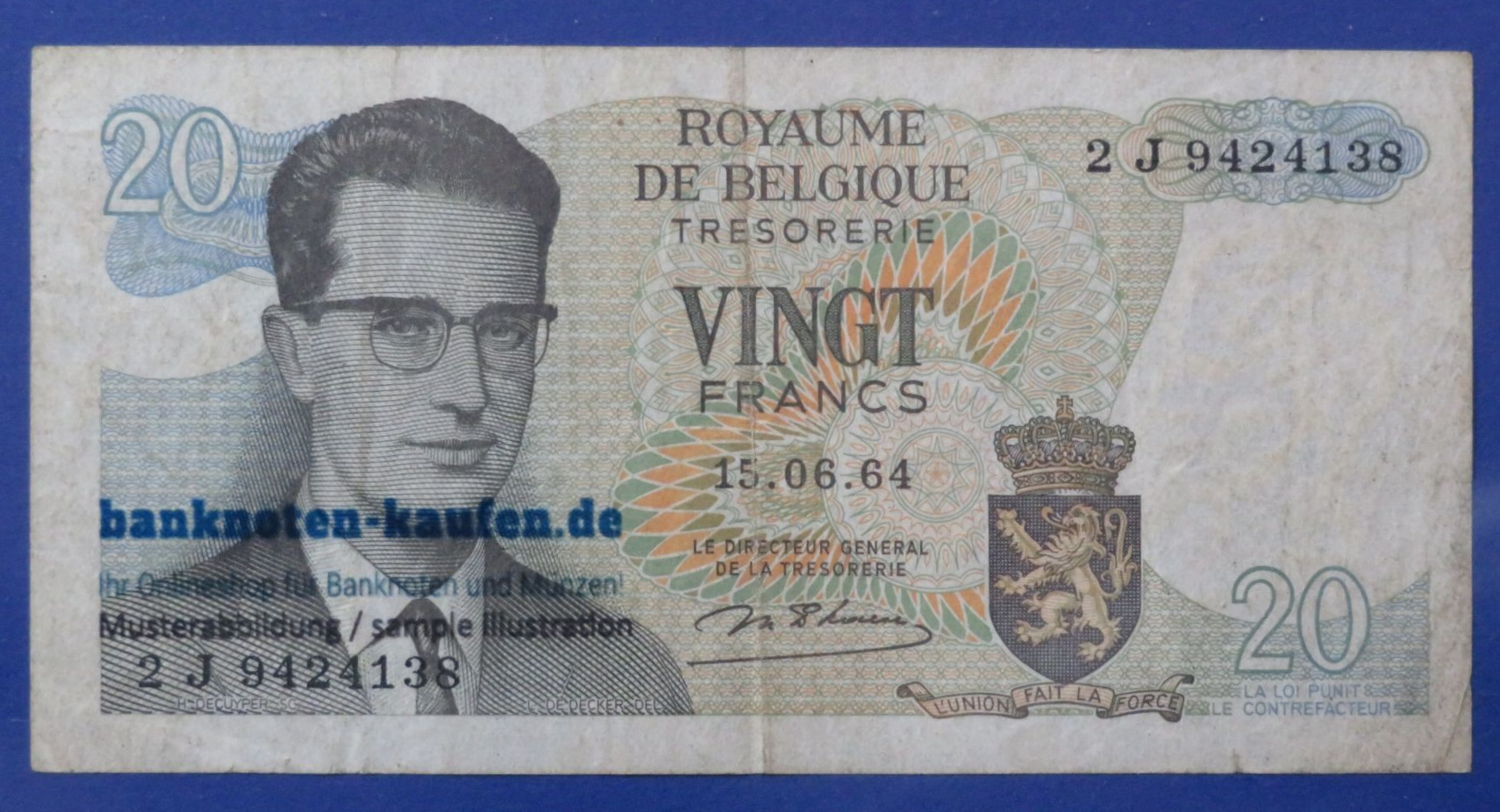 Belgium, 20 Francs, 1964, circulated (USED / F), P-138