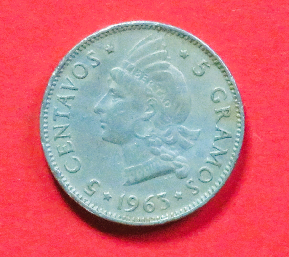 Dominikanische Republik: 5 Centavos, 1963, gebraucht (used / ss), Gedenkausgabe, # 11