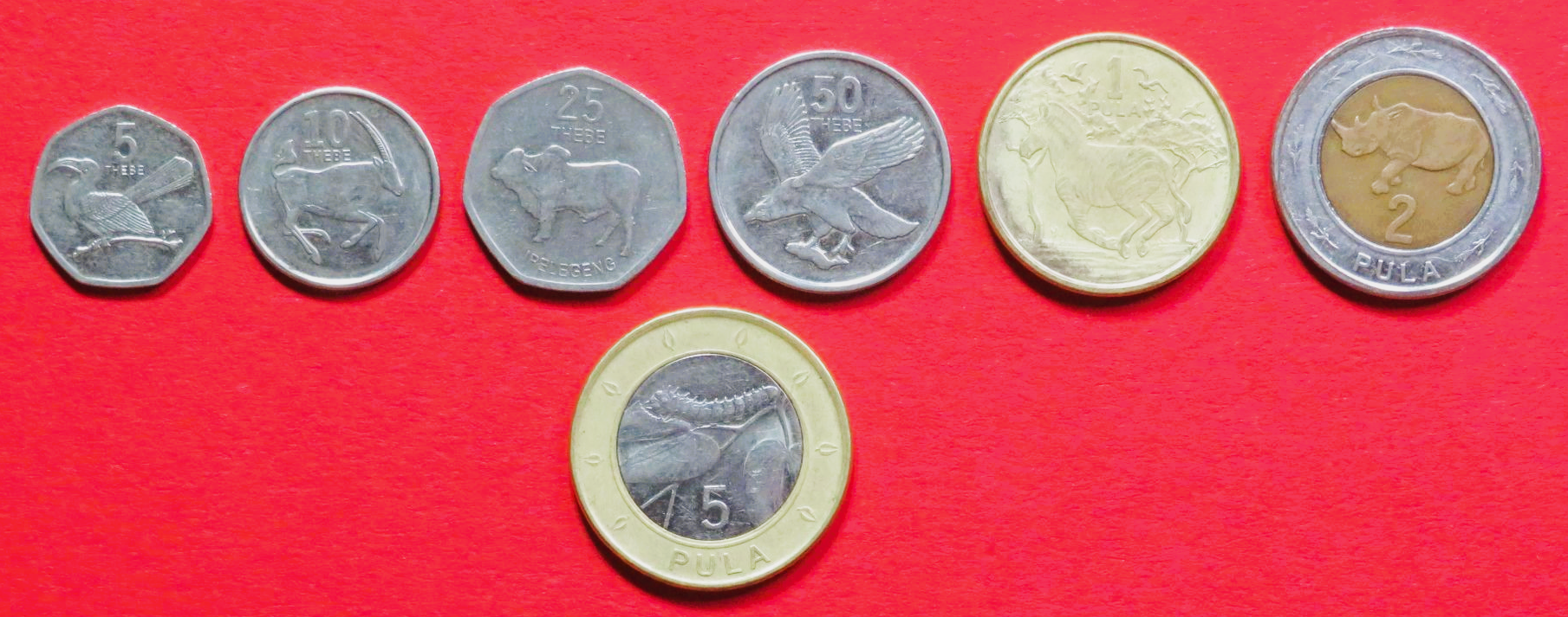 Botswana - Set 2:  5/10/25/50 Thebe + 1/2 Pula, 2013+, gebraucht (used / ss+)