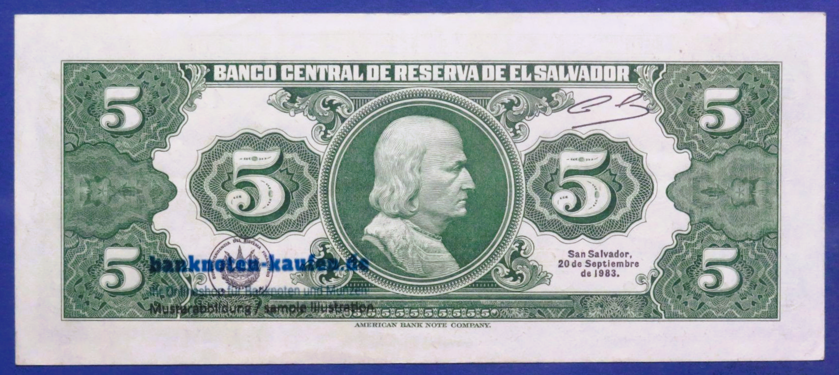 El Salvador, 5 Colones, 1983, circulated (USED / VF), P-134a