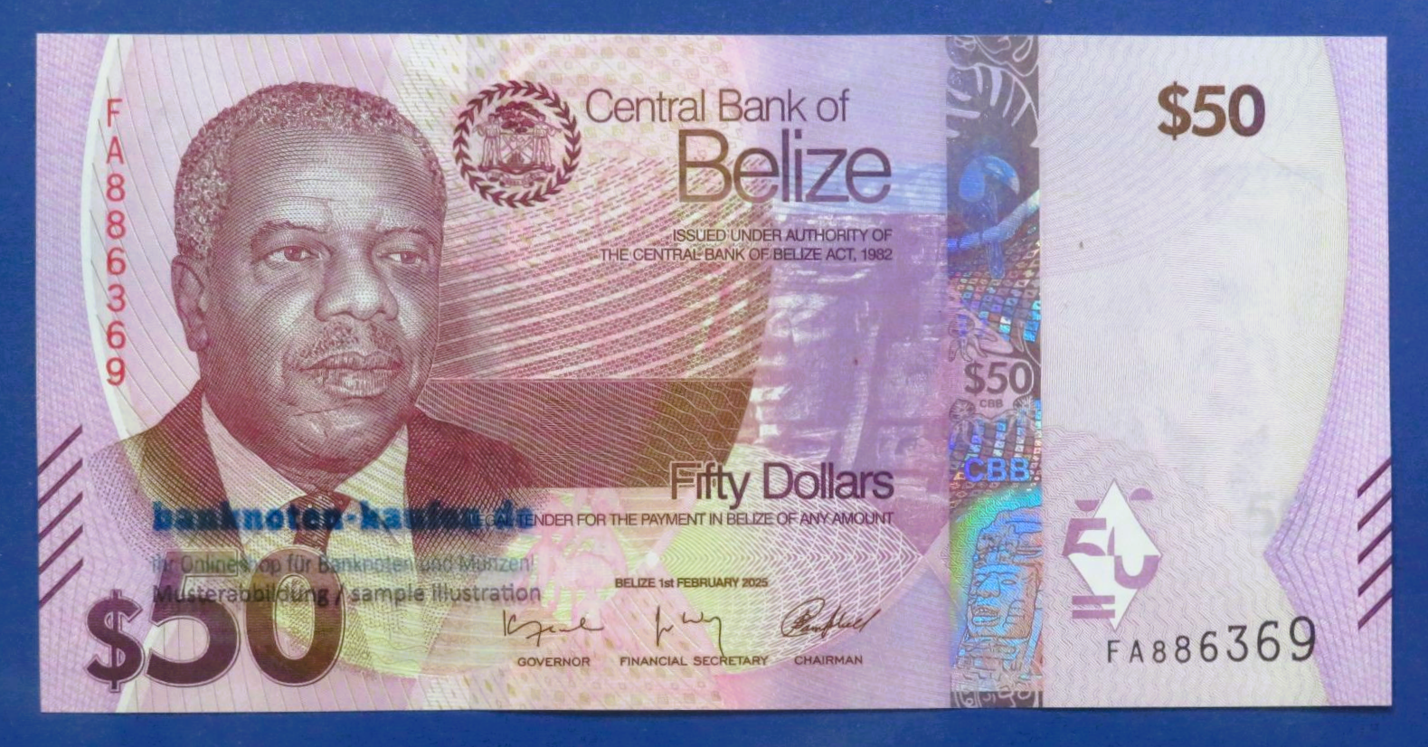 Belize, 50 Dollars, 2025, uncirculated (UNC), P-77