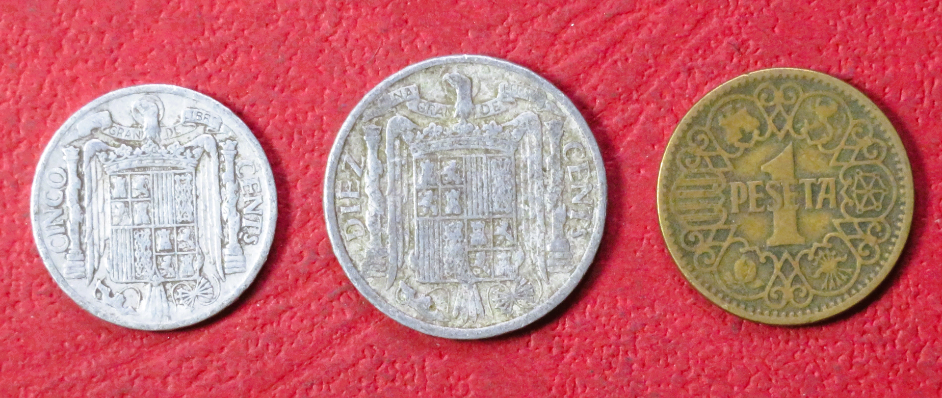 Spain - Set 1:  3 coins, 0,05/0,1 +1 Peseta, 1940-1953, circulated (USED / vf)
