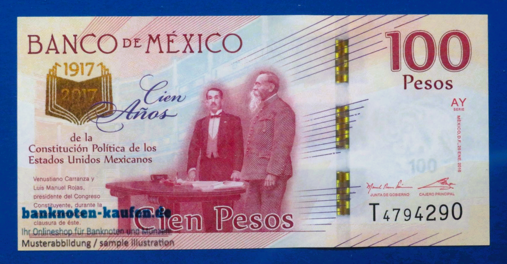 Mexiko, 100 Pesos, 2016, kassenfrisch (UNC), Gedenkausgabe, P-130