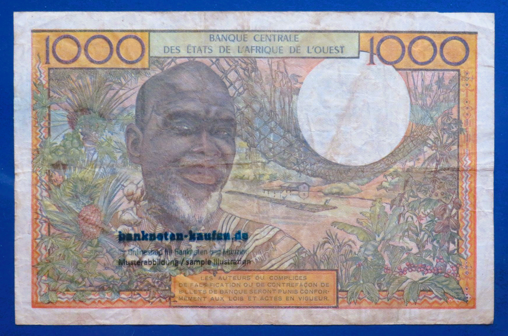 West African States - 1,000 Francs, ND (1959-65), circulated (USED / VF-), P-803Tm