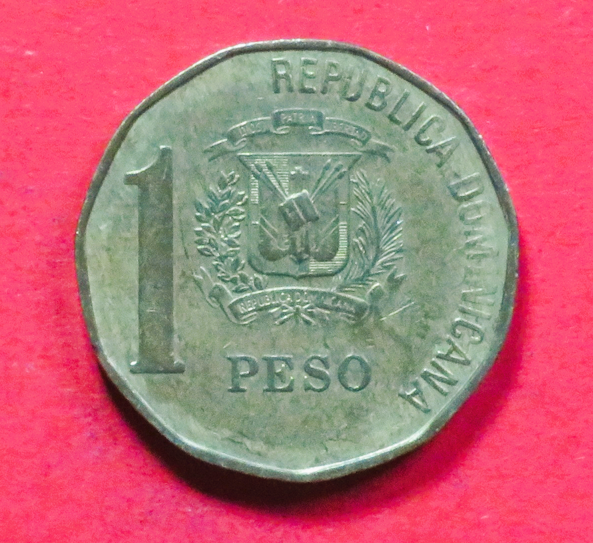 Dominikanische Republik: 1 Peso, 1991-1992, gebraucht (used / ss), # 102.1