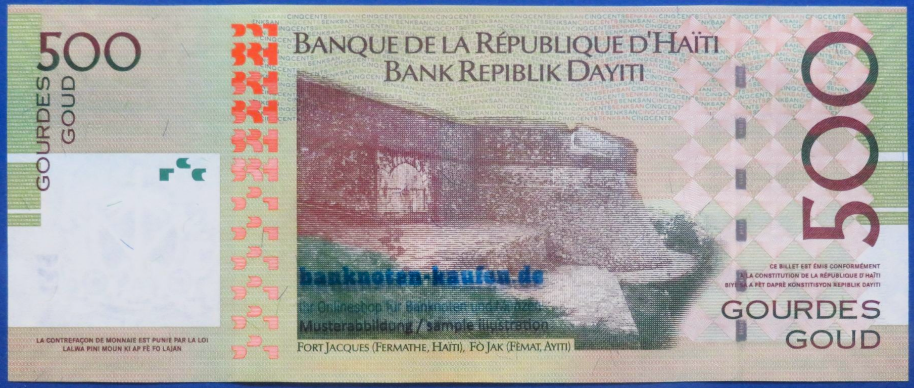Haiti, 500 Gourdes, 2021, kassenfrisch (UNC), Gedenkausgabe, P-277