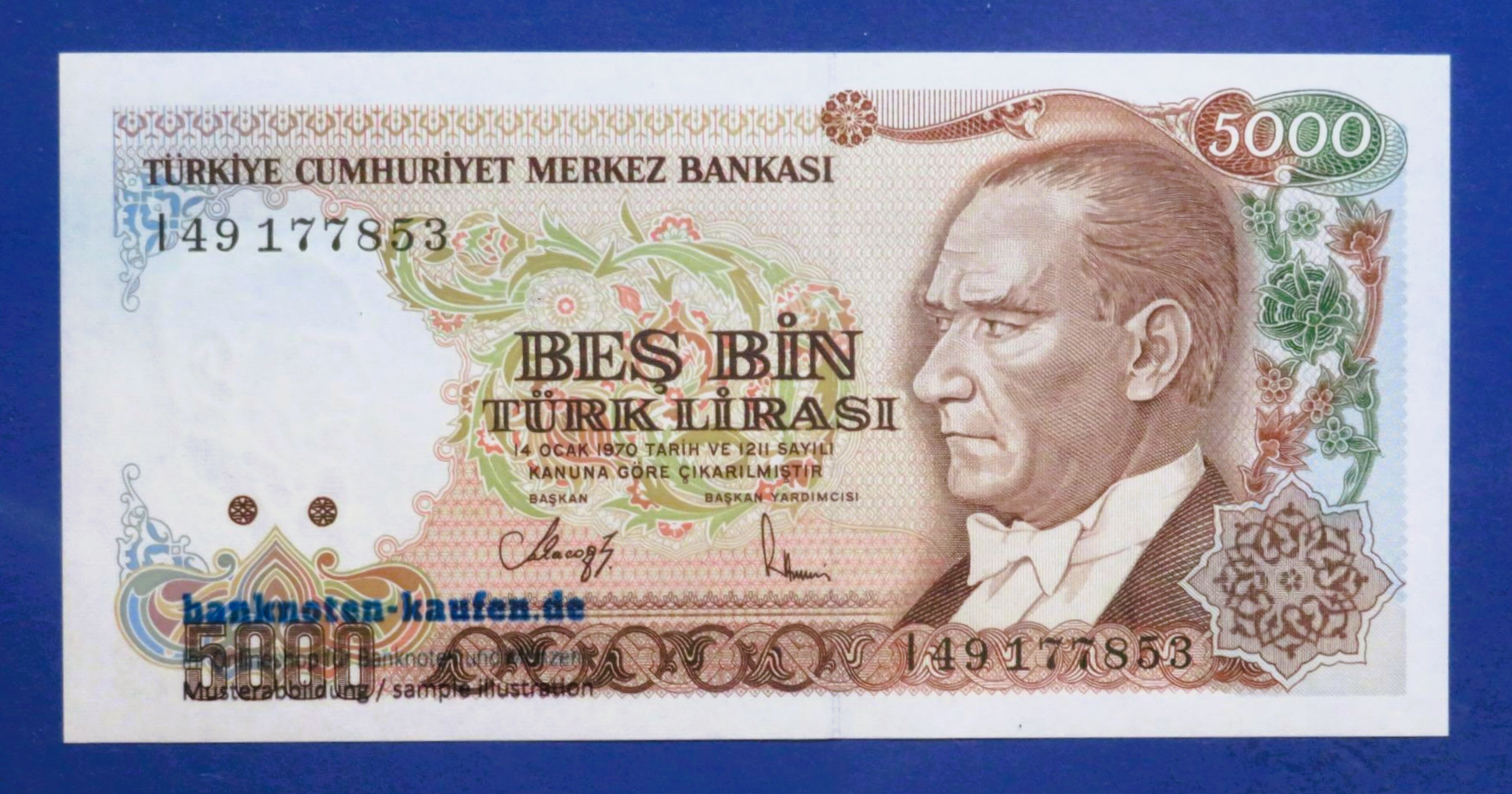 Turkey - 5,000 Lira, 1990ND, uncirculated (UNC), P-198