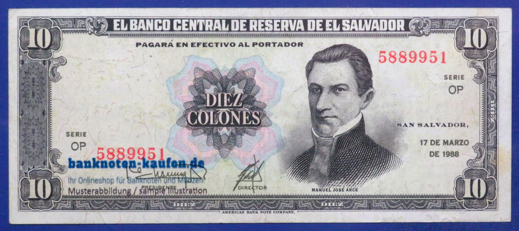 El Salvador, 10 Colones, 1988, circulated (USED / VF), P-135b