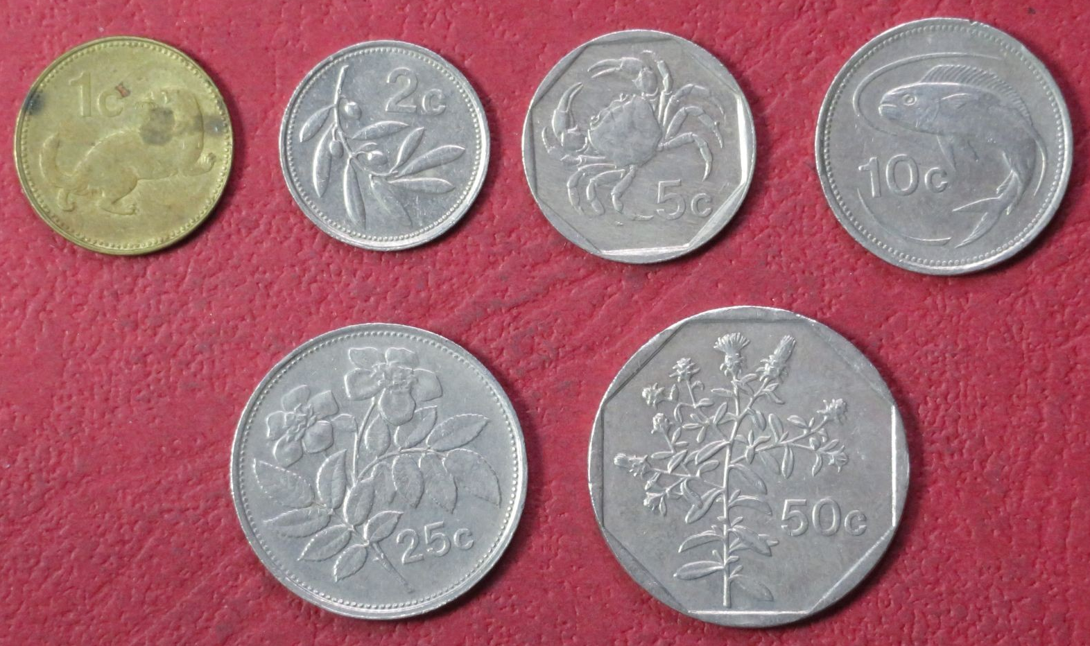 Malta Set 4:  6 coins, 1-50 Cents, 1991-2007, circulated (USED)      
