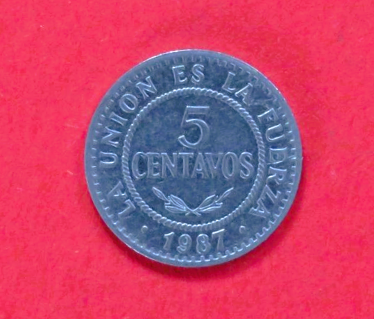 Bolivien, 5 Centavos, 1987, gebraucht (used / ss)