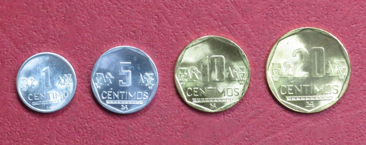 Peru, Set of 4 coins, 0,01-0,2 Soles, 2008-2023, uncirculated (UNC)    