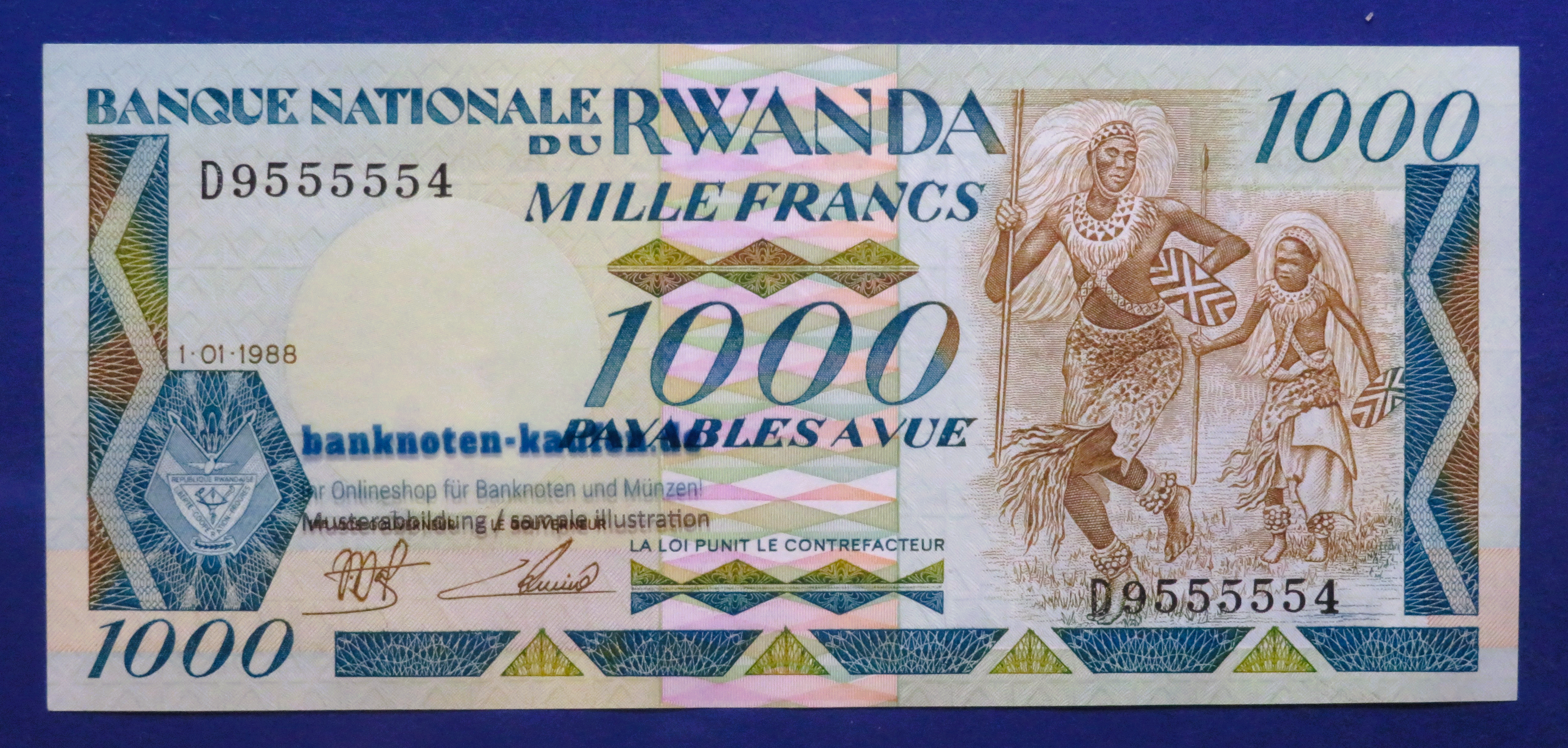 Ruanda, 1.000 Francs, 1988, kassenfrisch (UNC), P-21