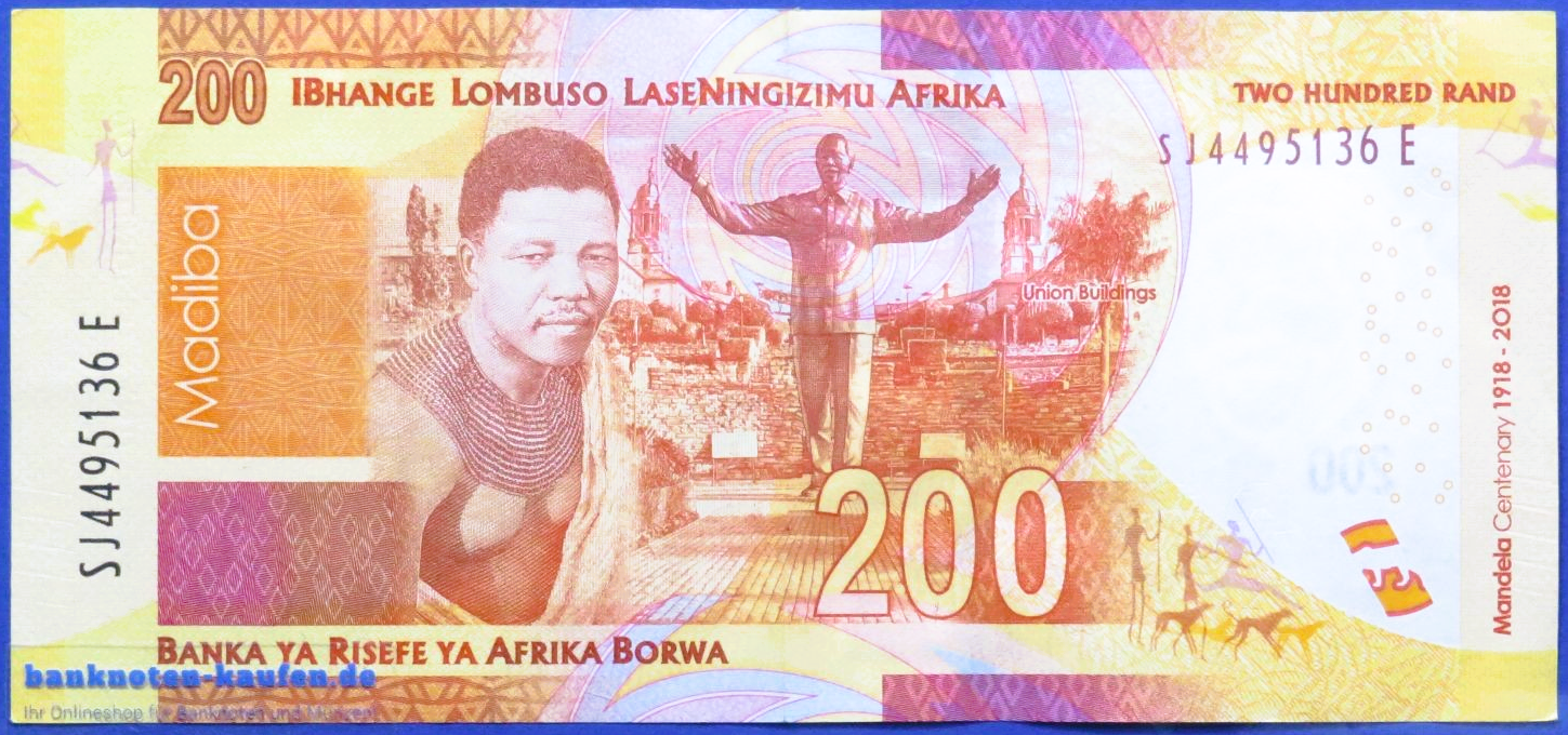 Südafrika, 200 Rand, 2018, gebraucht (USED / VF+), Gedenkausgabe, P-147a