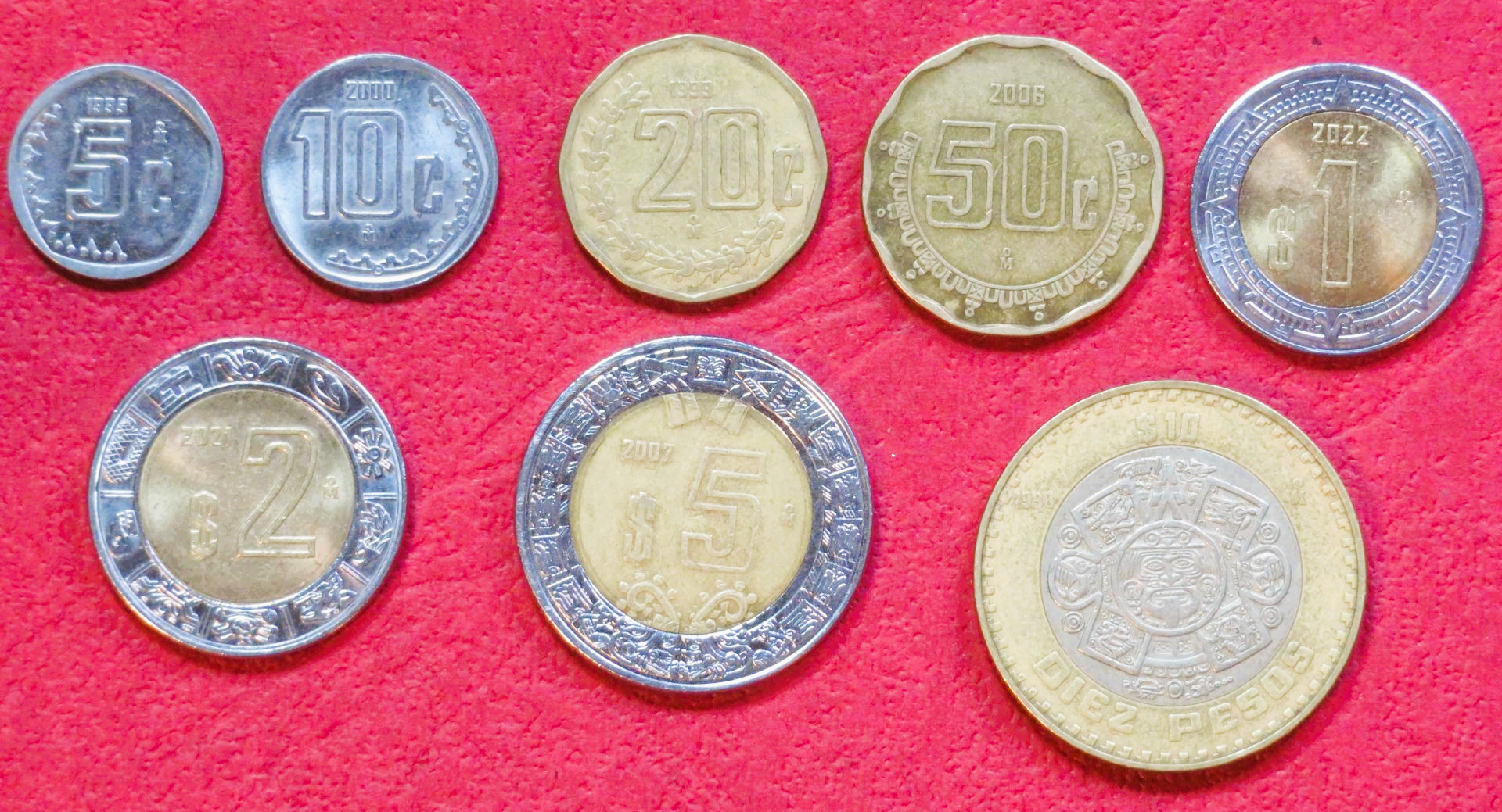 Mexiko - Set 5: Lot 8 Münzen, 0,05-10 Pesos, ab 1992, gebraucht (USED / ss)