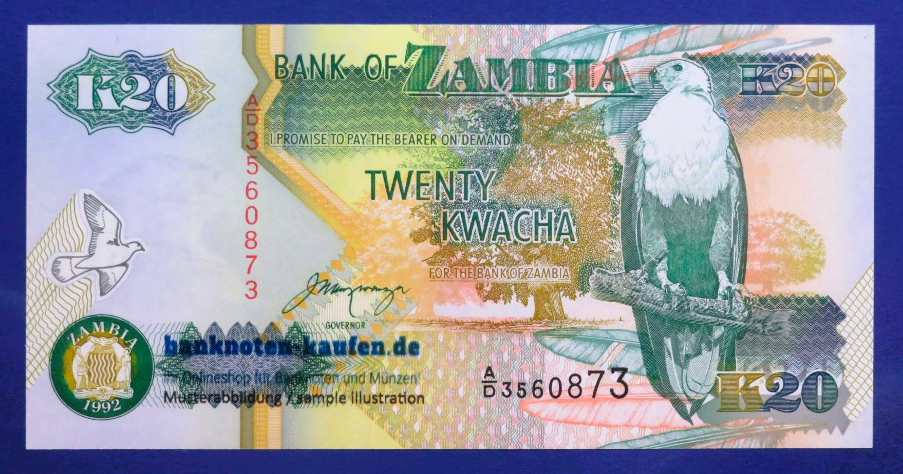 Zambia, 20 Kwacha, 1992, uncirculated (UNC), P-36b