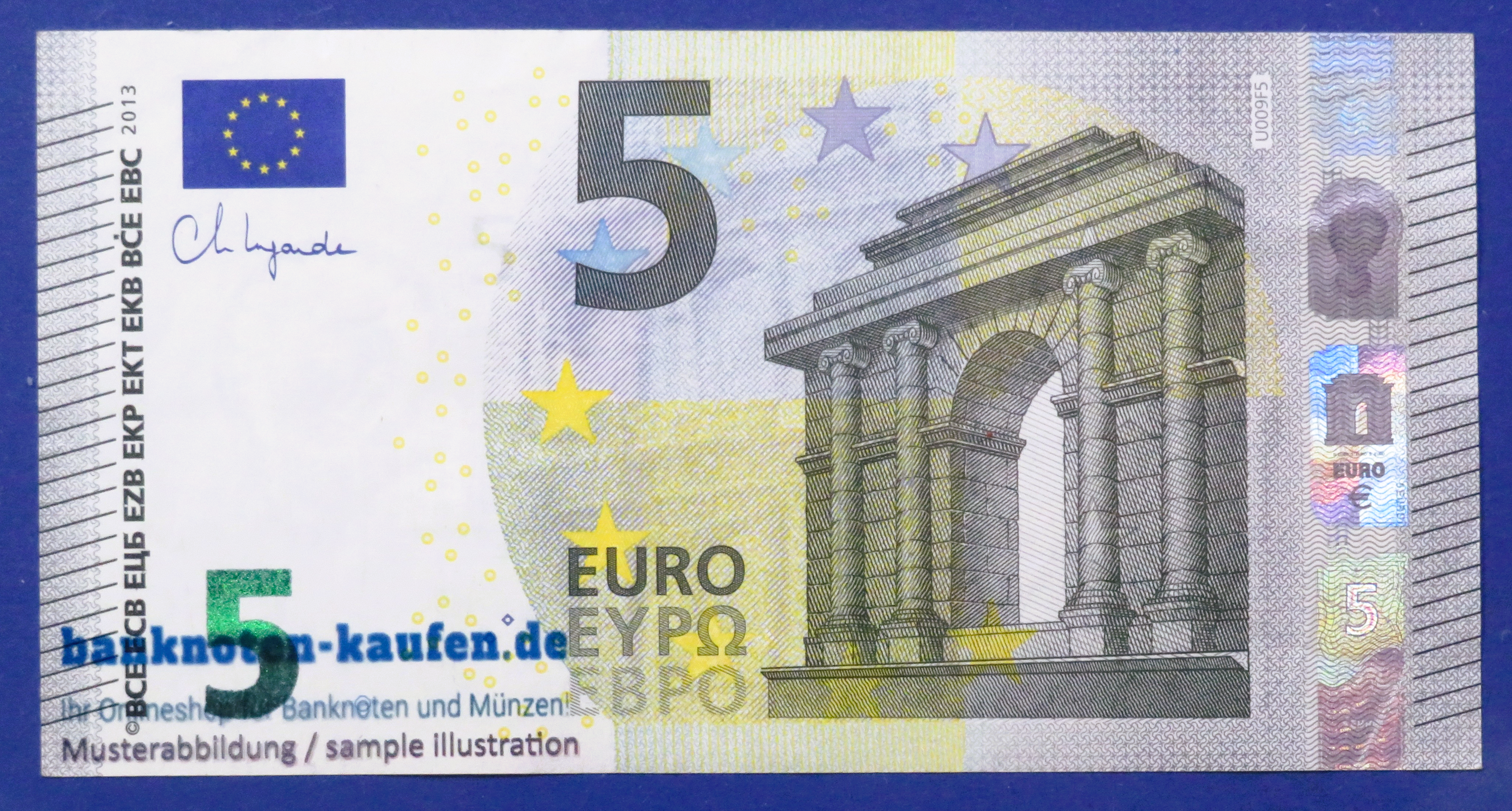 European Union, 5 Euro, 2013, circulated (USED / XF - C. Lagarde), P-20