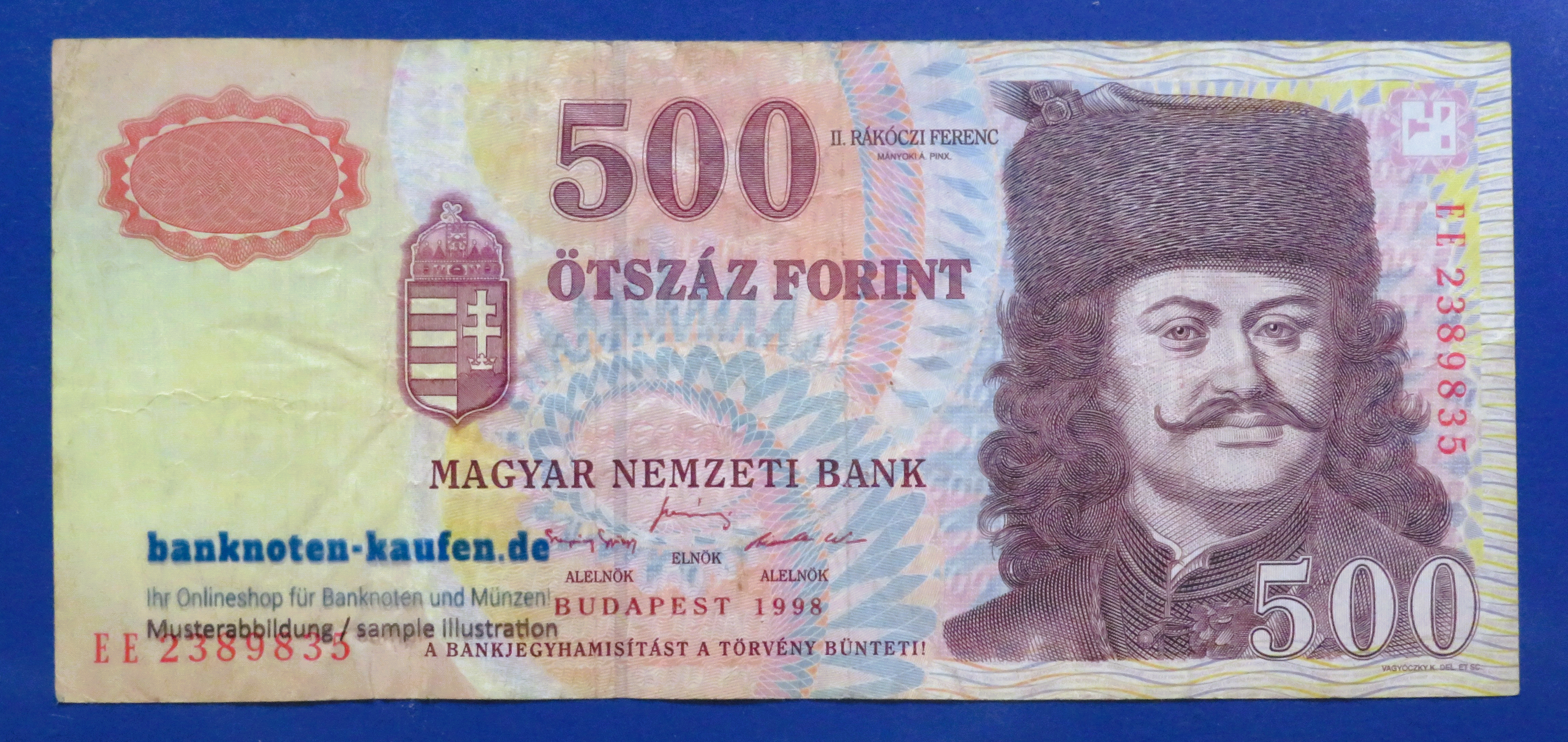 Hungary, 500 Forint, 1998, circulated (USED / VF), P-179