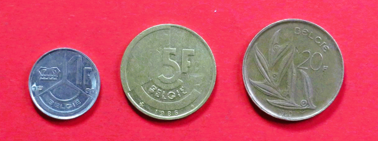 Belgium - Set 12:  1/5/20 Frank (nl-type), 1980-1993, circulated (USED / vf)