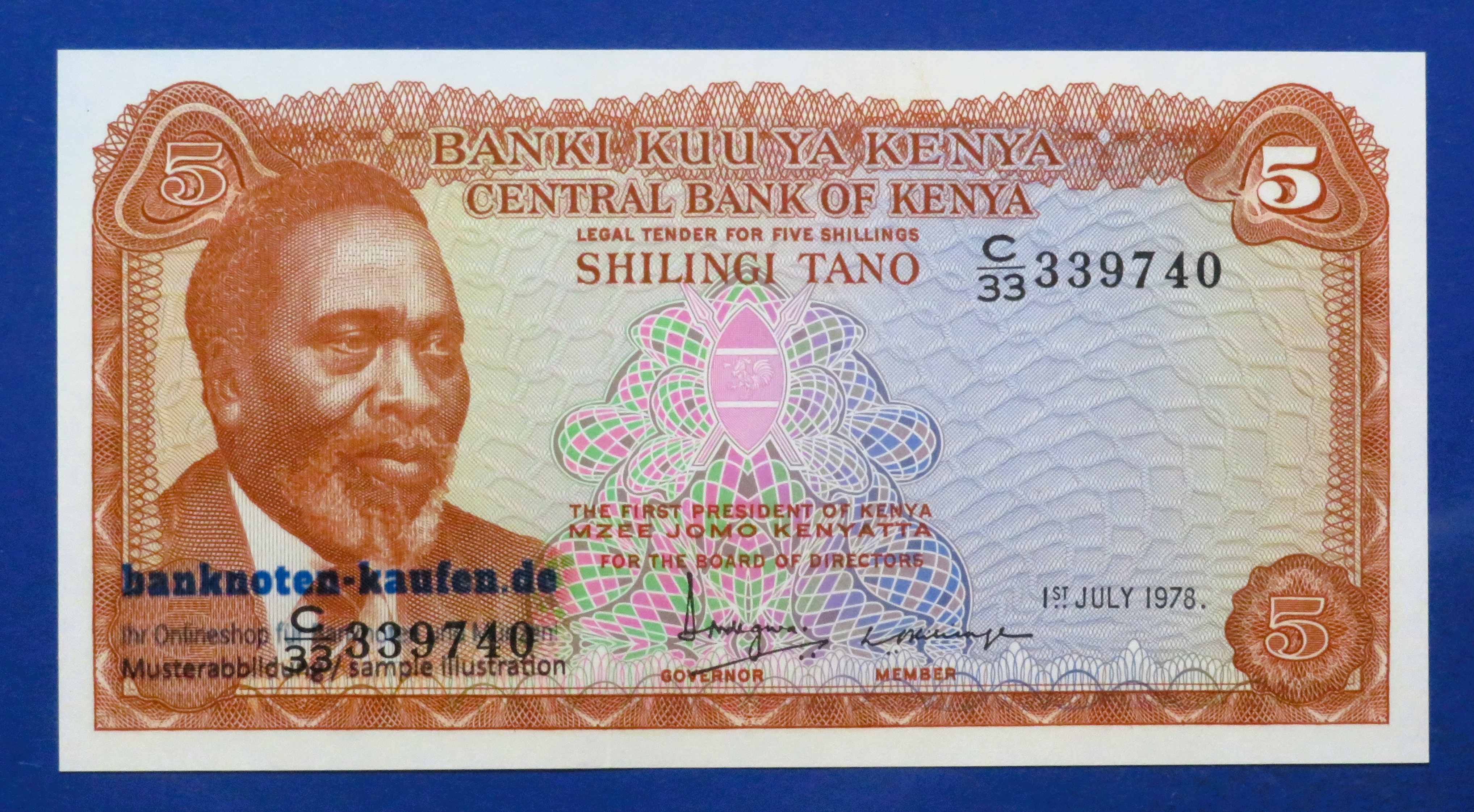 Kenia, 5 Shillings, 1978, kassenfrisch (UNC), P-15