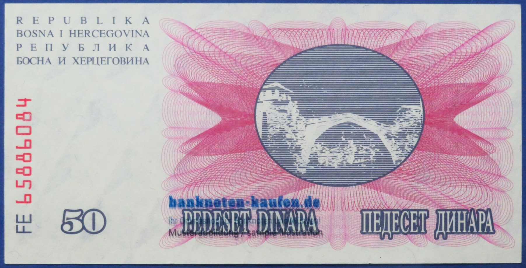 Bosnien Herzegowina, 50 Dinara, 1992, fast kassenfrisch (AU), P-12a