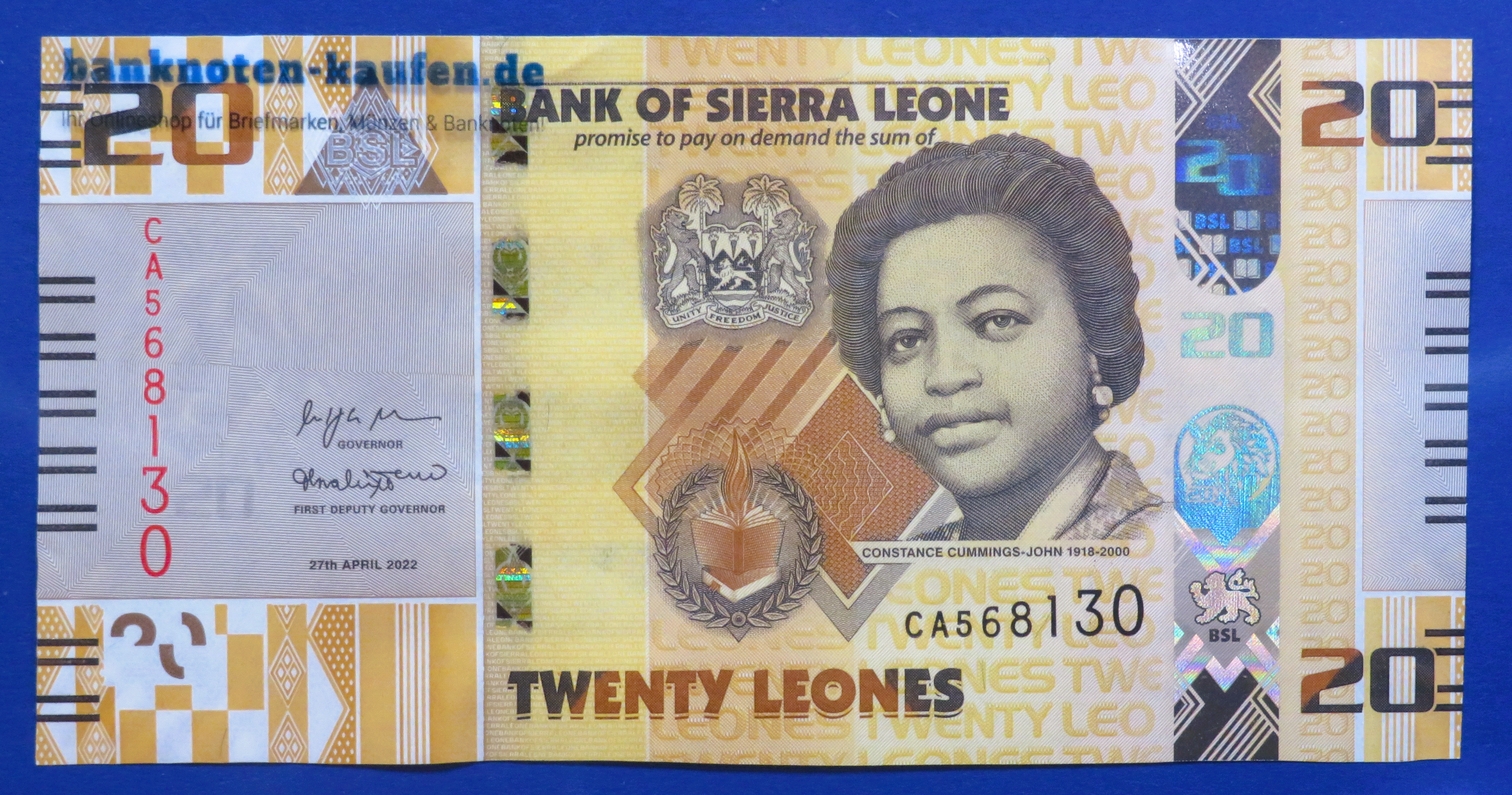 Sierra Leone, 20 Leones, 2022, kassenfrisch (UNC), P-38a