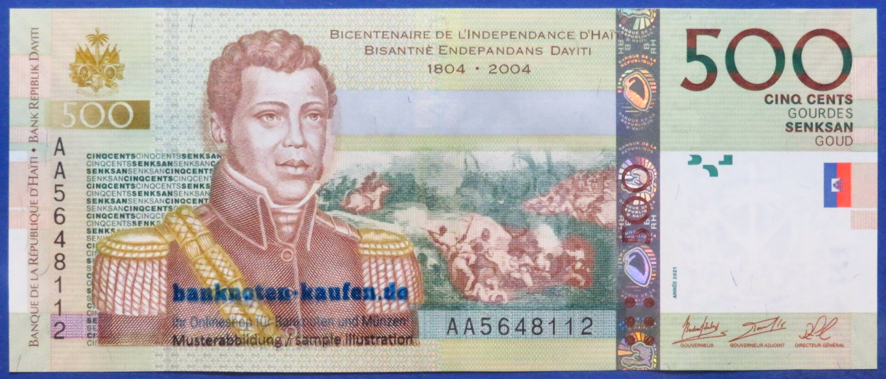 Haiti, 500 Gourdes, 2021, kassenfrisch (UNC), Gedenkausgabe, P-277