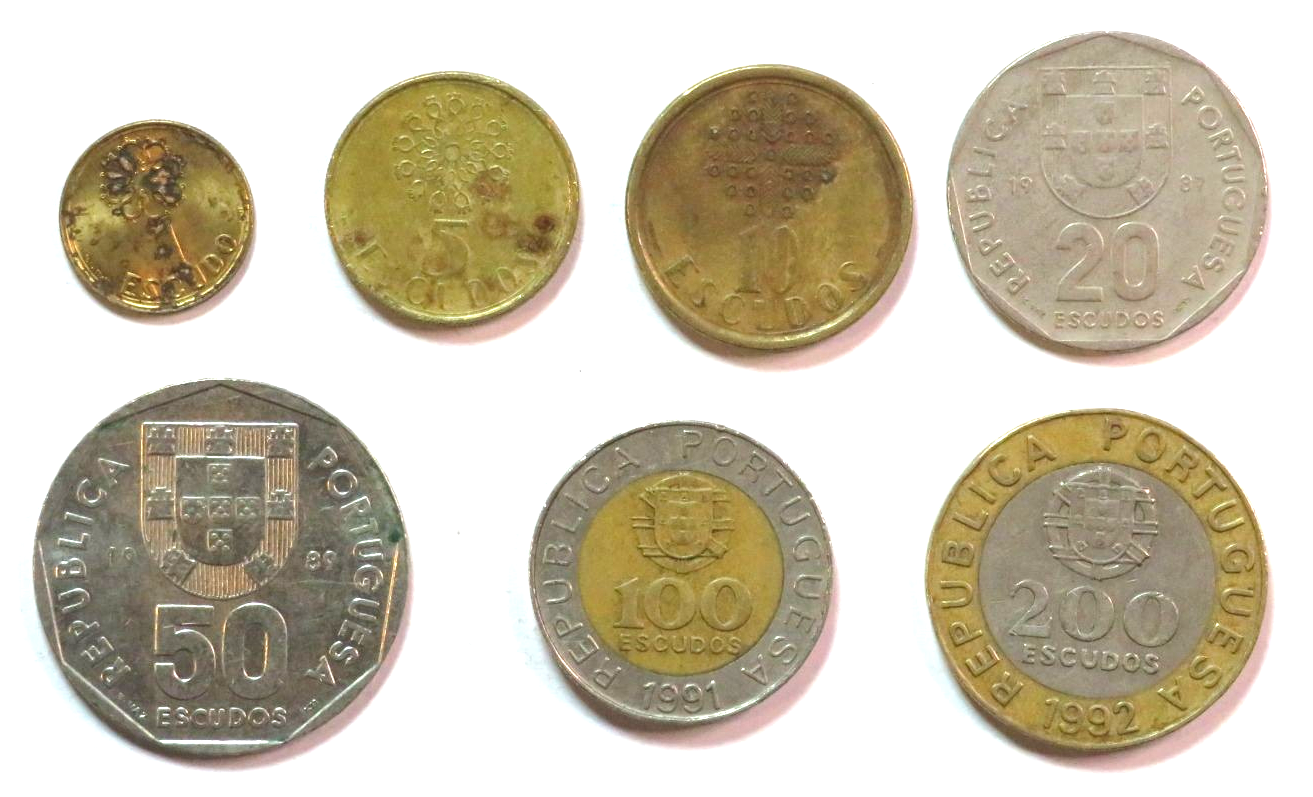 Portugal - Set 4: set of 7 coins, 1-200 Escudos, 1986-2001, circulated (USED / vf)