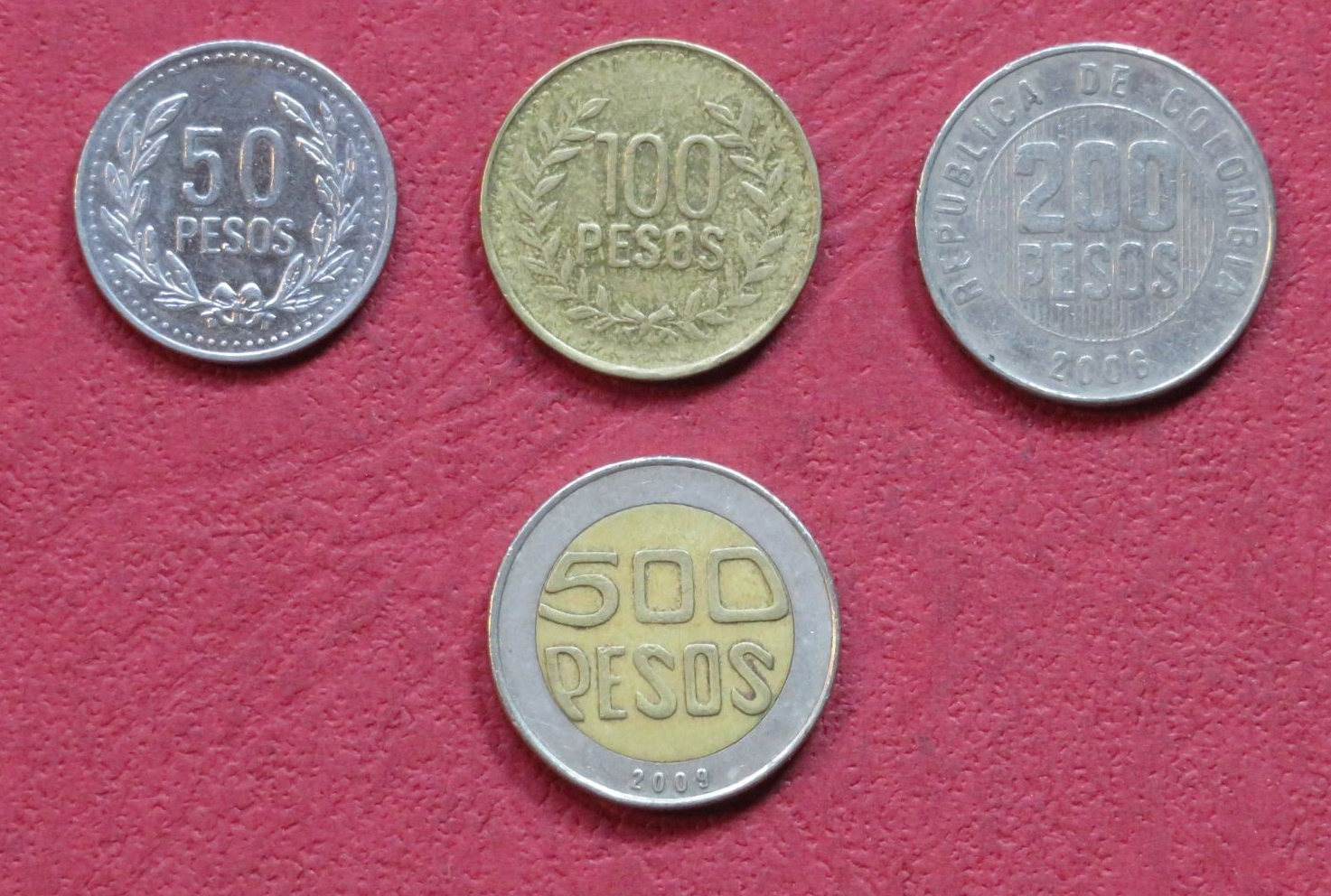Colombia - Set 2: Set of 4 coins, 50-500 Pesos, 1989-2012, USED