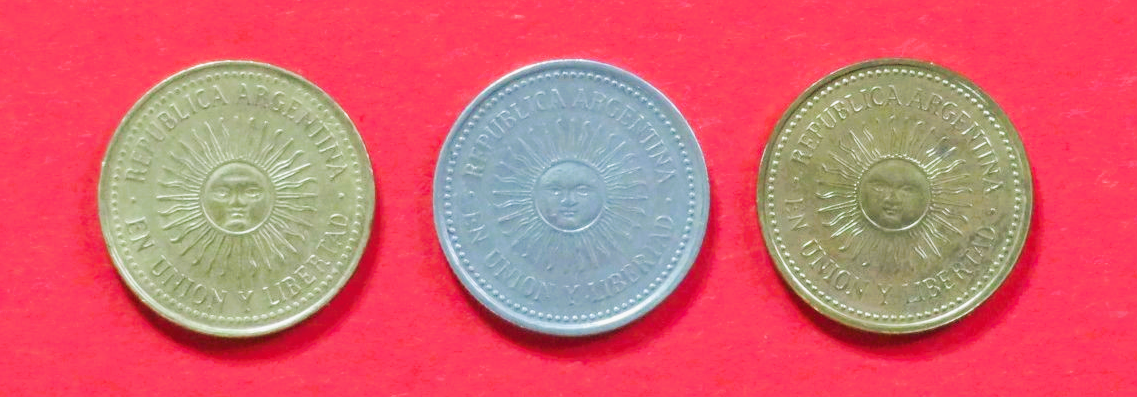 Argentina - Set:  3 x 5 Centavos, 1992+, circulated (used / vf), # 109/109a/109b