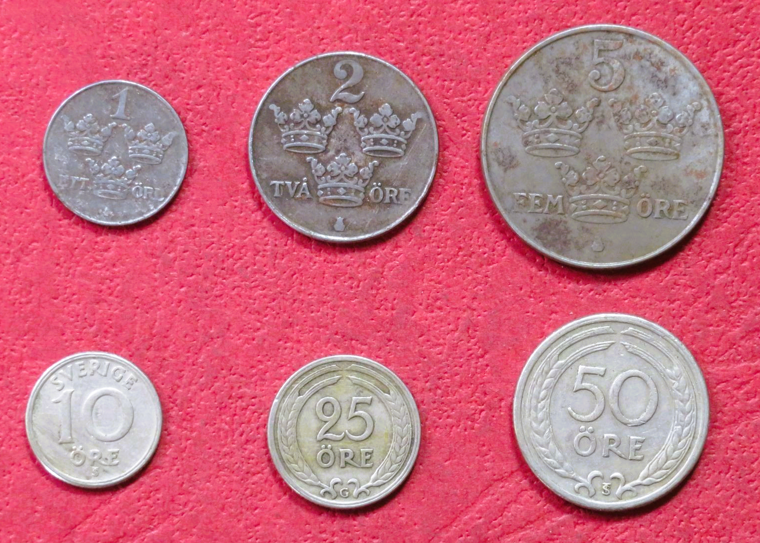 Sweden - Set 2: set of 6 coins, 1-50 Öre, 1917-1947, circulated (USED / vf)