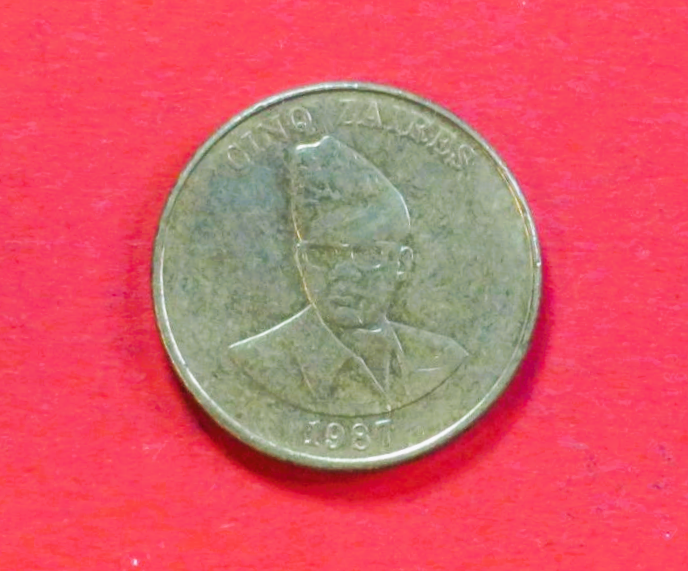 Zaire:  5 Zaires, 1987, circulated (used / vf), # 60