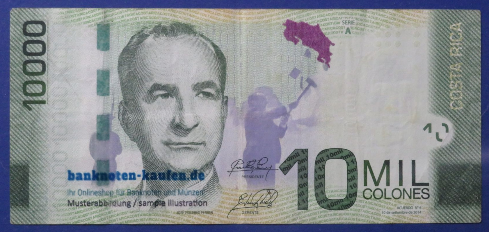 Costa Rica - 10,000 Colones, 2014, circulated (USED / VF), P-277b
