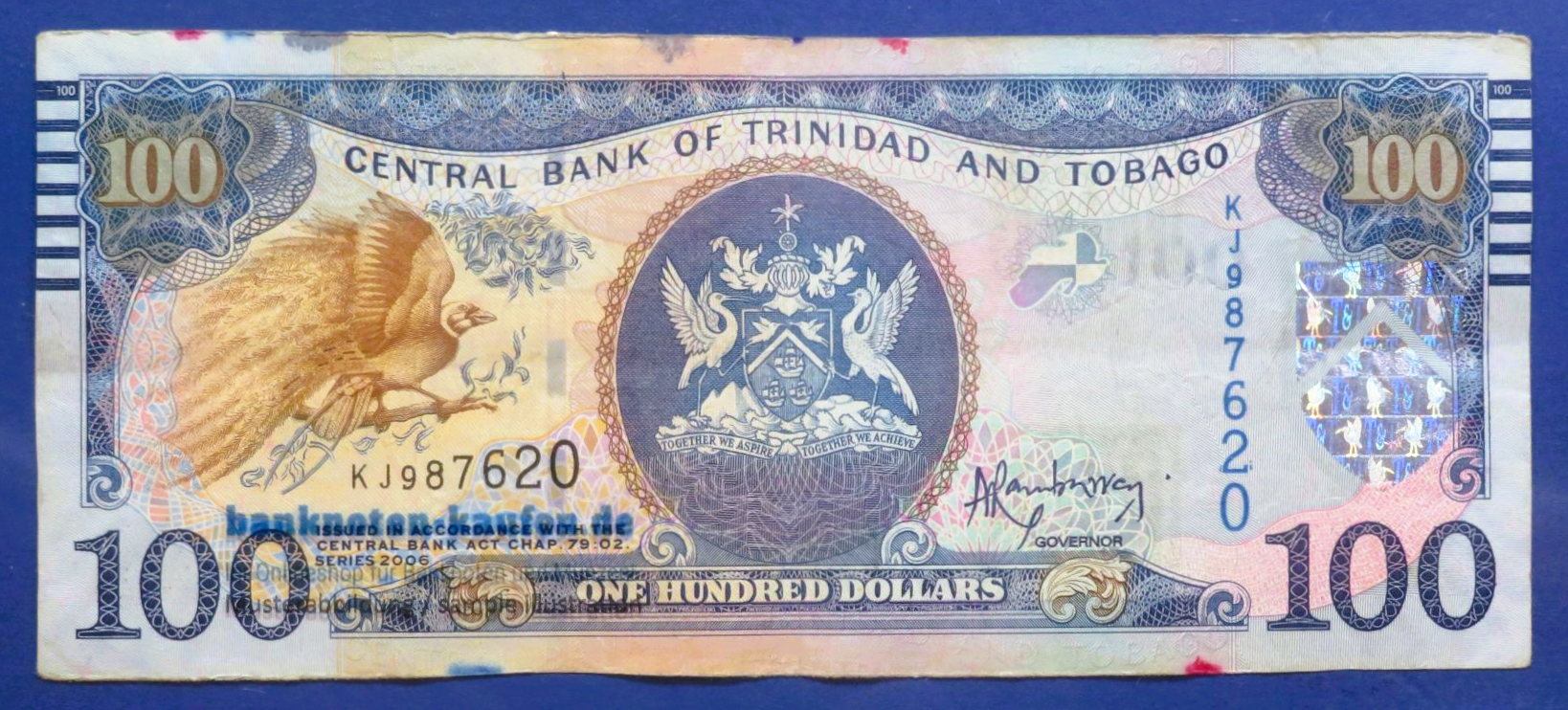 Trinidad and Tobago, 100 Dollars, 2006 (2014), circulated (USED / F), P-51b