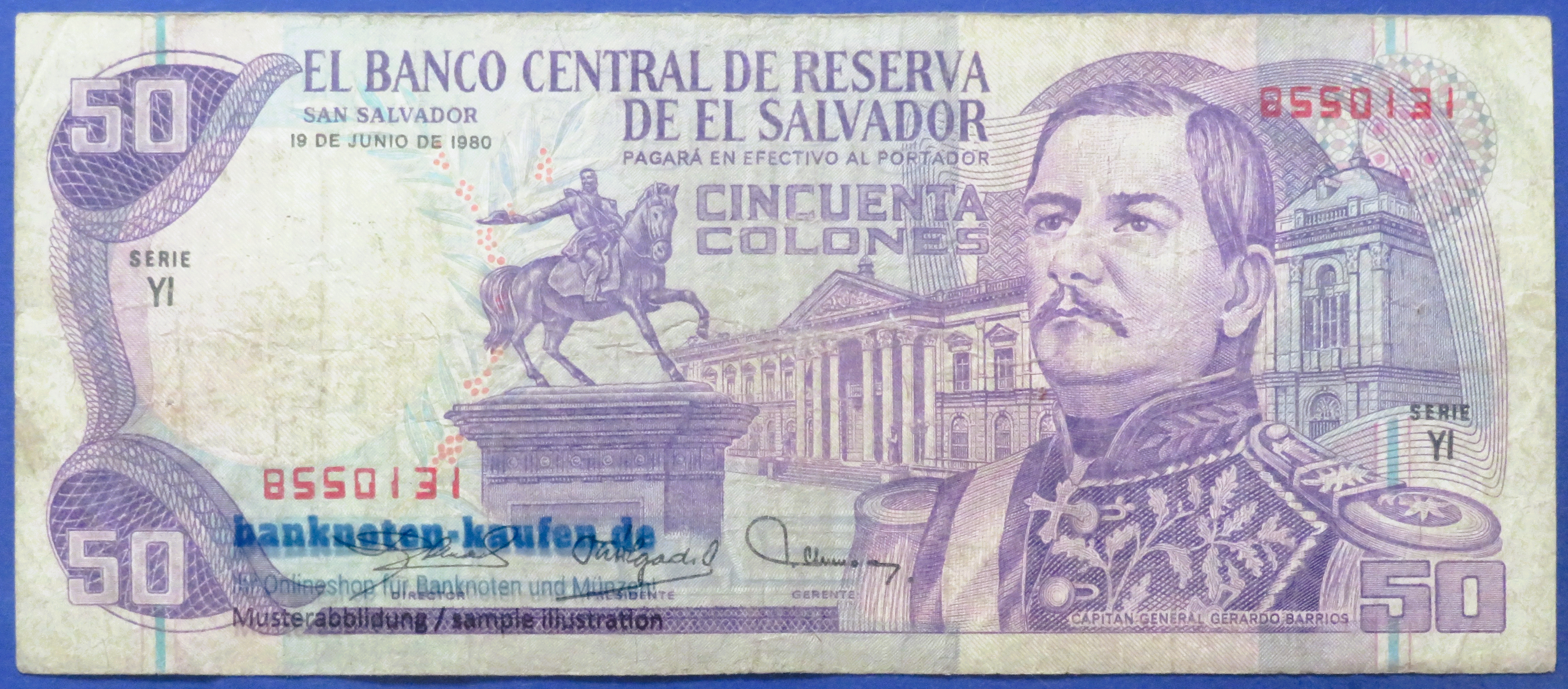 El Salvador, 50 Colones, 1980, gebraucht (USED / VG), P-131b