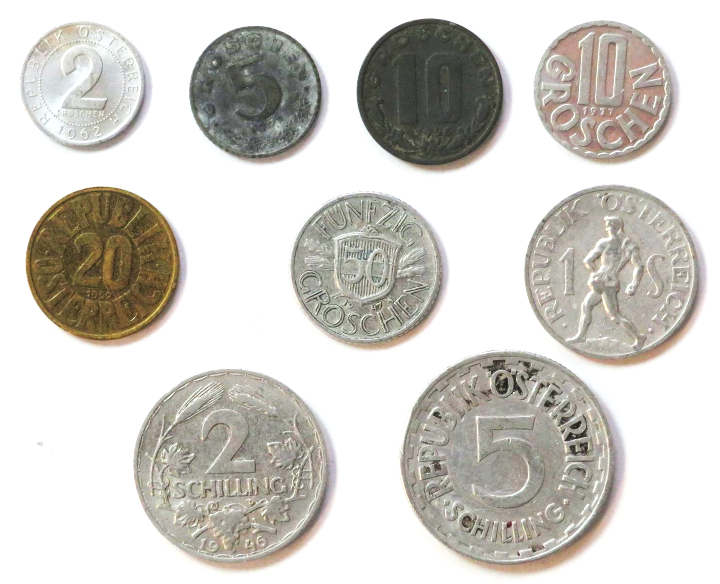 Austria - Set 5: 0,02-5 Schilling, since 1947, circulated (USED / vf)