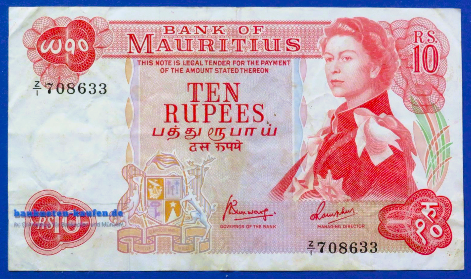Mauritius, 10 Rupees, 1967ND, circulated (USED / VF), P-31c