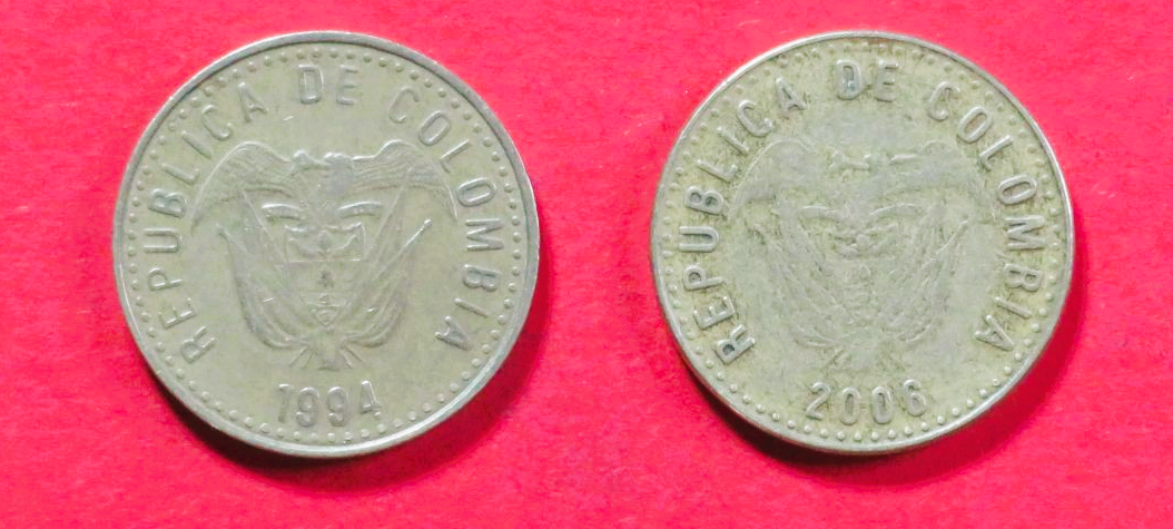 Kolumbien - Set 5:  2 x 100 Pesos (Varianten), 1992-2012, gebraucht (used / ss), # 112