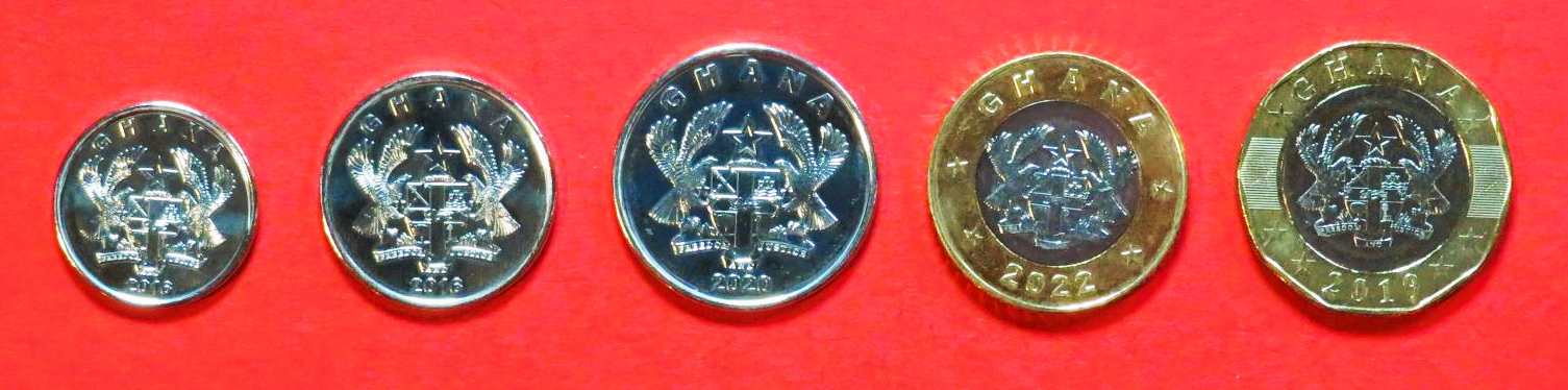 Ghana, 10/20/50 Pesewas + 1/2 Cedis, 2016-2022, uncirculated (UNC)