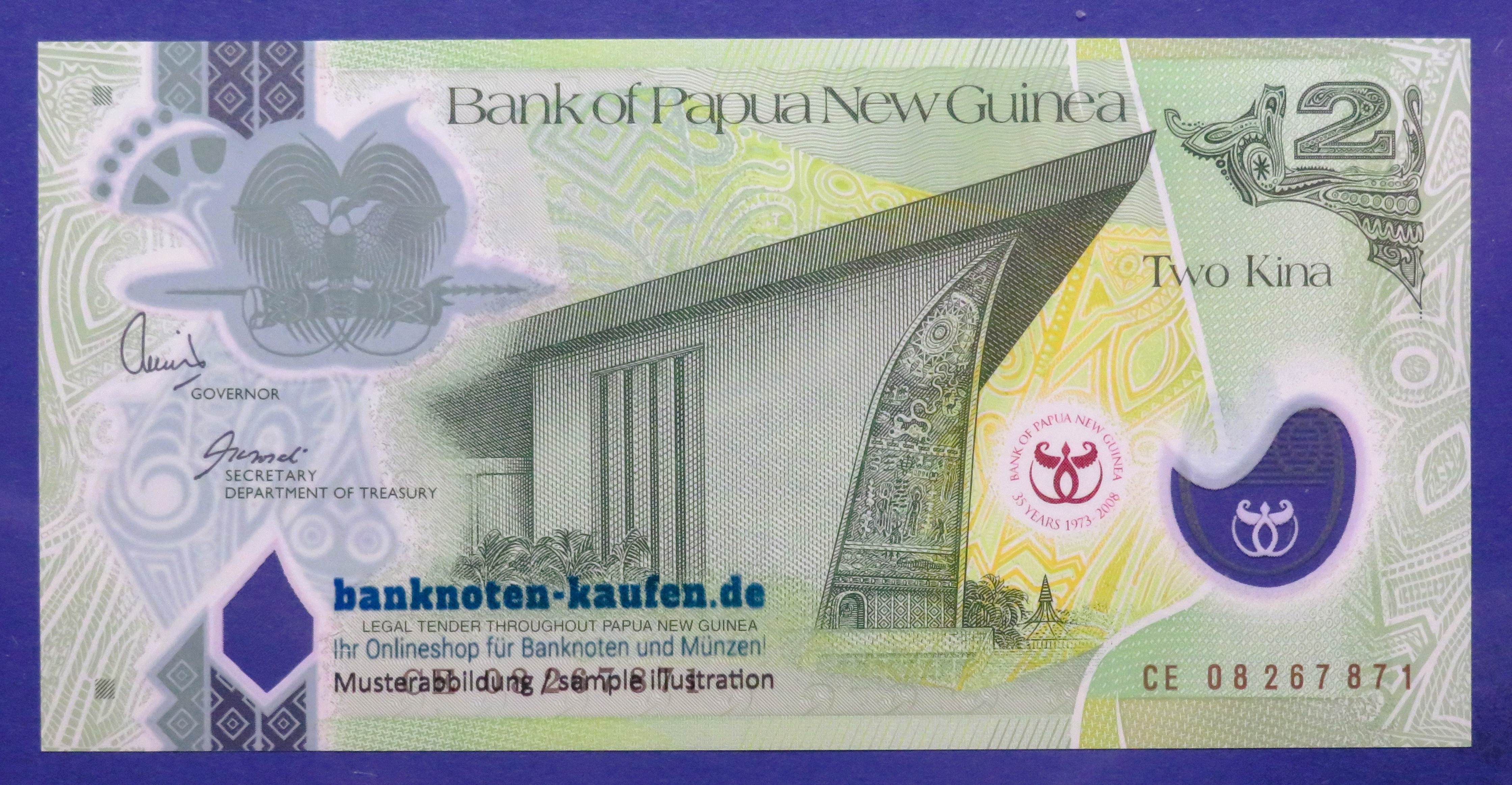 Papua New Guinea, 2 Kina, 2008, uncirculated (UNC), Polymer, Commemorative issue, P-35