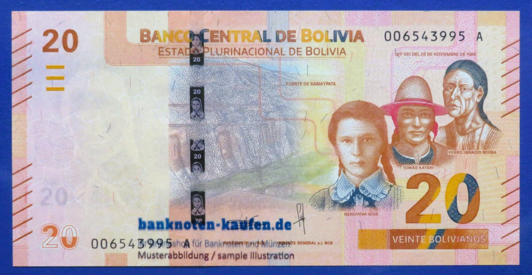 Bolivia, 20 Bolivianos, L. 1986 (2018ND), about uncirculated (AU), P-249