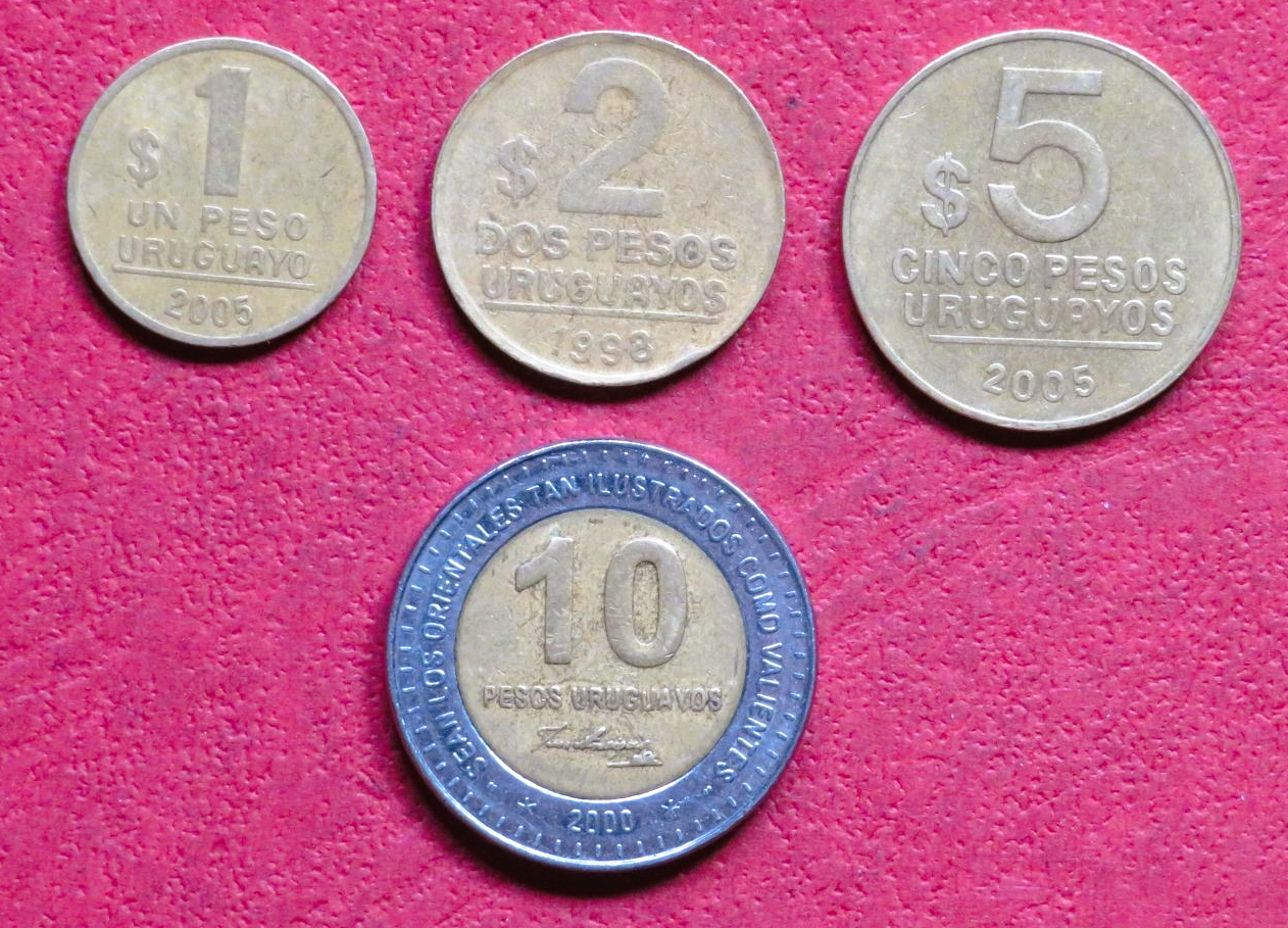 Uruguay - Set 1: 1/2/5/10 Pesos uruguayos, serie 1994-2008, circulated (USED / vf)