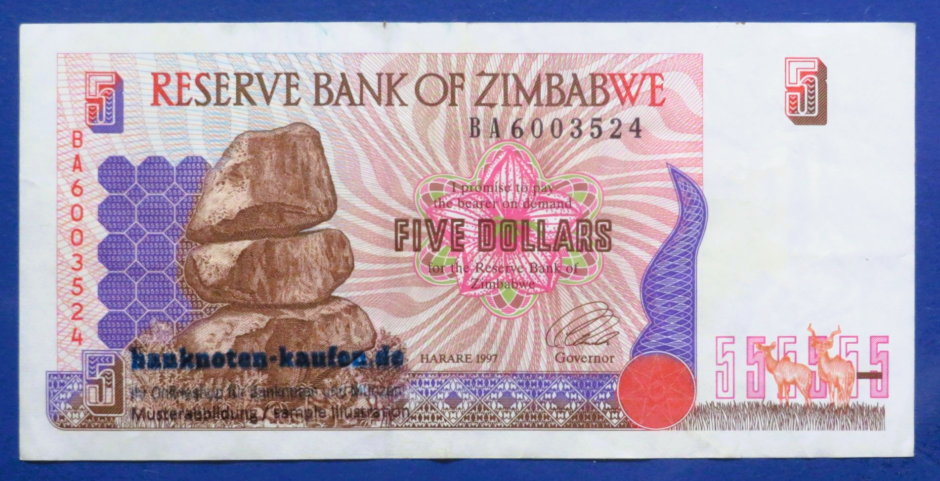 Zimbabwe, 5 Dollars, 1997, circulated (USED / VF), P-5a