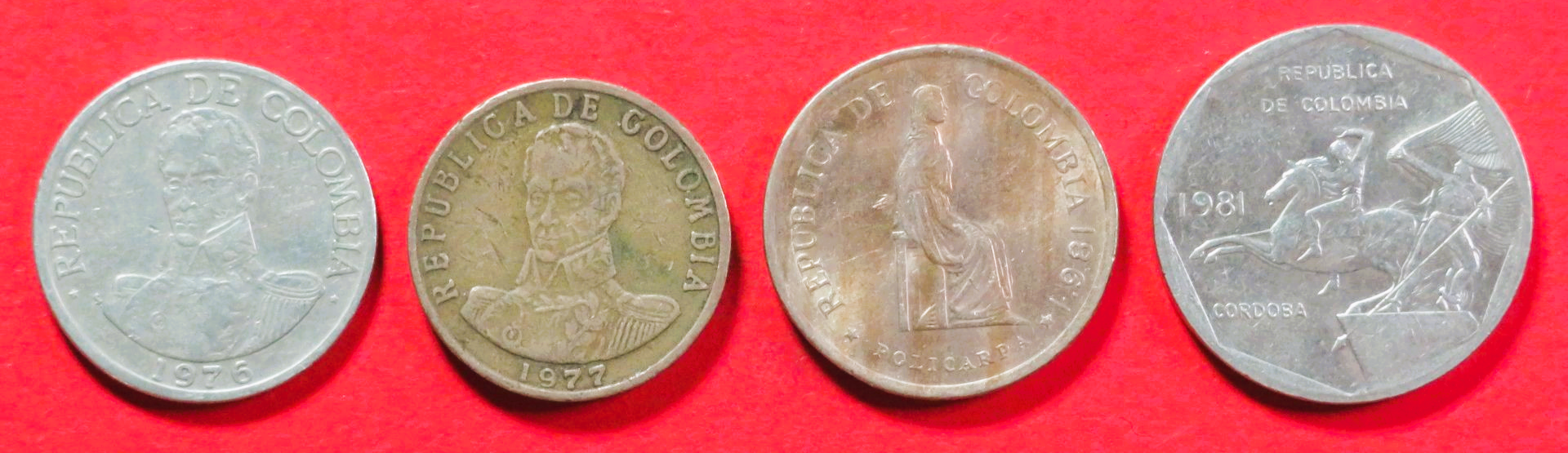 Kolumbien - Set 4:  1/2/5/10 Pesos, 1974-1989, gebraucht (used / ss), # 94-97