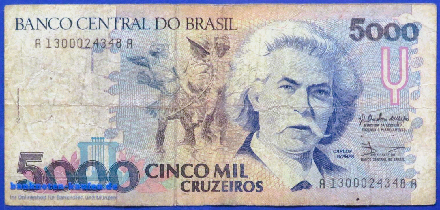 Brasilien, 5.000 Cruzeiros, ND (1990-93), gebraucht (USED / VG), P-232a