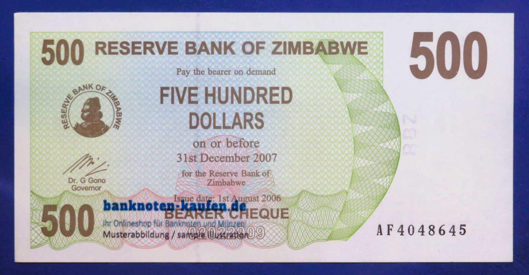 Zimbabwe, 500 Dollars, 2006, about uncirculated (AU), P-43